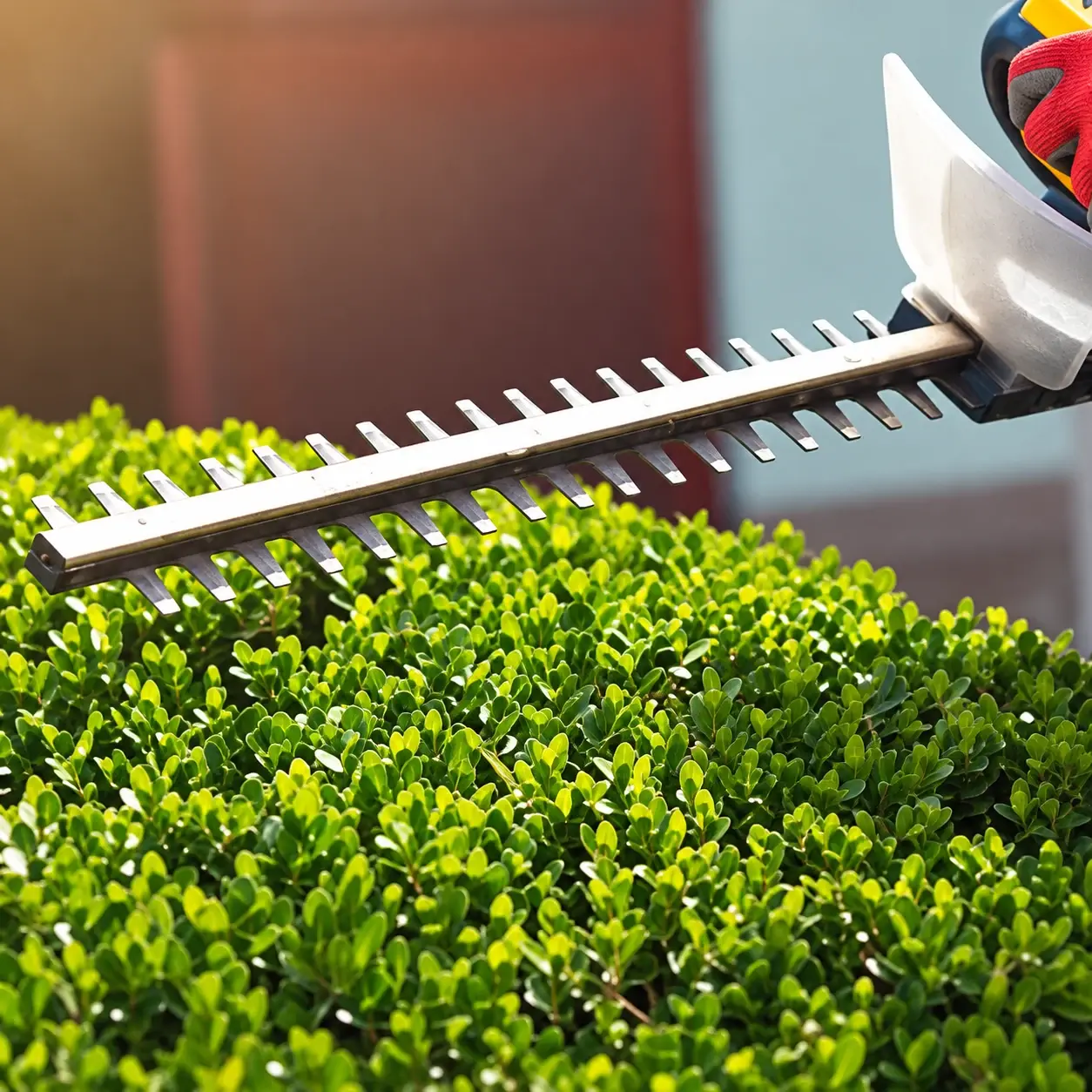 Professional hedge trimming with a powered hedge trimmer